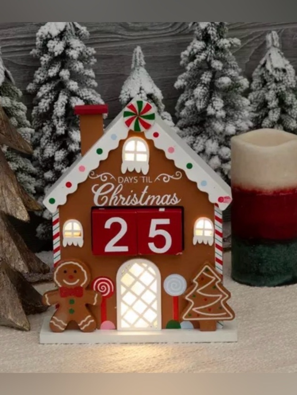 Light Up Gingerbread Advent Calendar Wood Decor